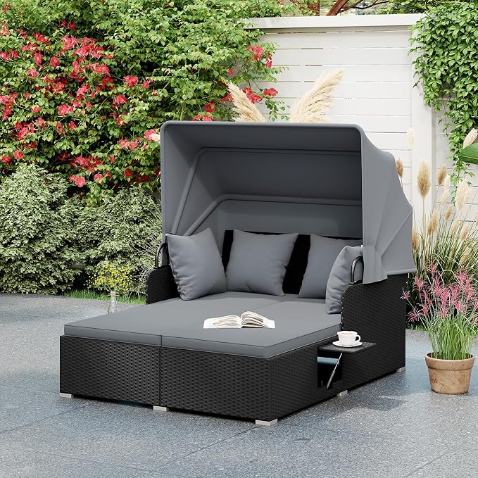 ORALNER Outdoor Daybed, 2-Person Wicker Patio Sofa - Image 8