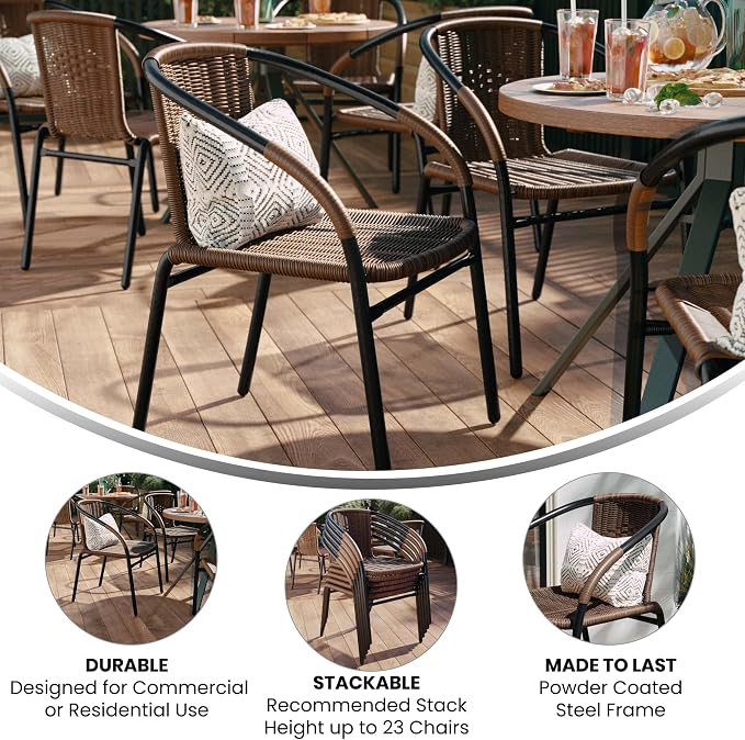 EMMA + OLIVER Set of 4 Modern Rattan Indoor/Outdoor Stack Chairs, Stacking - Image 5