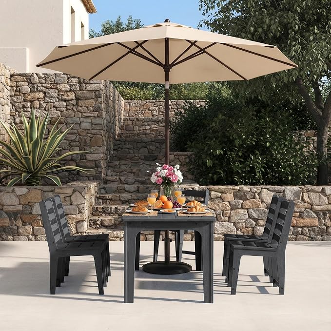 HDPE Patio Dining Set for 6, Weather-Resistant Outdoor Table - Image 4