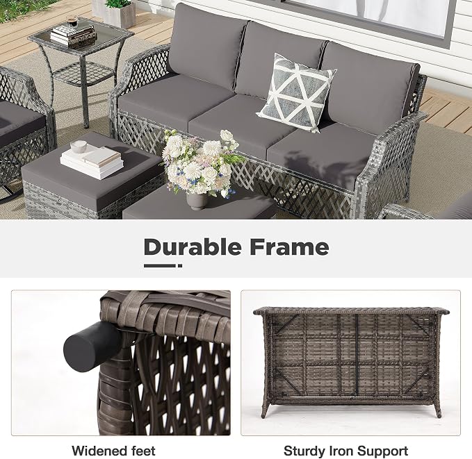 HOMREST 7 Piece Patio Furniture Set, Wicker Outdoor Conversation Sofa Set - Image 6