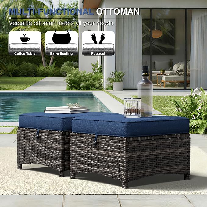 Joyside Outdoor Ottoman Set of 2, Patio Large Ottoman Foot Rest - Image 5