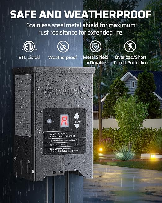 DEWENWILS 200W Weatherproof Low Voltage Landscape Lighting Transformer - Image 6