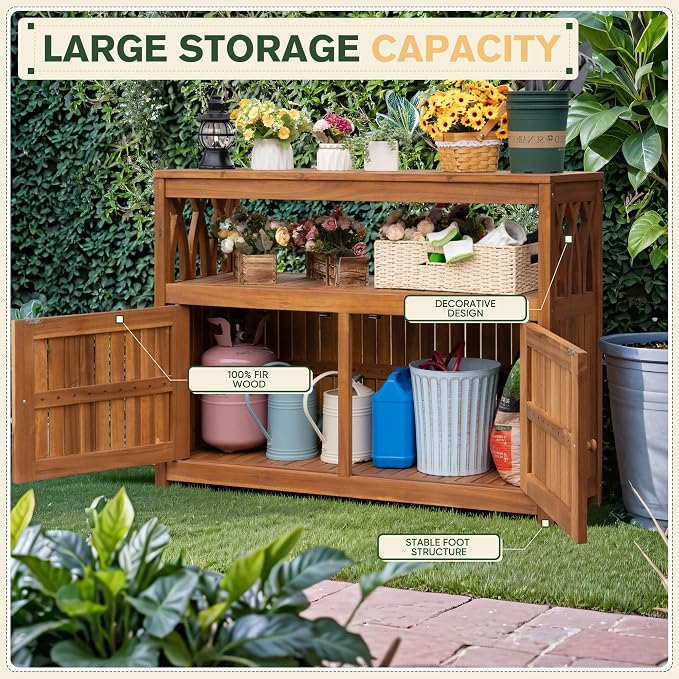 Greesum 2-Tier Outdoor Storage Cabinet in Acacia Wood, - Image 6