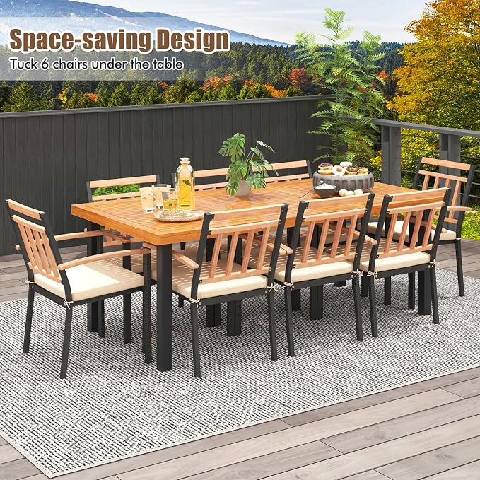 Tangkula 9 Pieces Patio Dining Set, Outdoor Acacia Wood Table and Chairs - Image 3