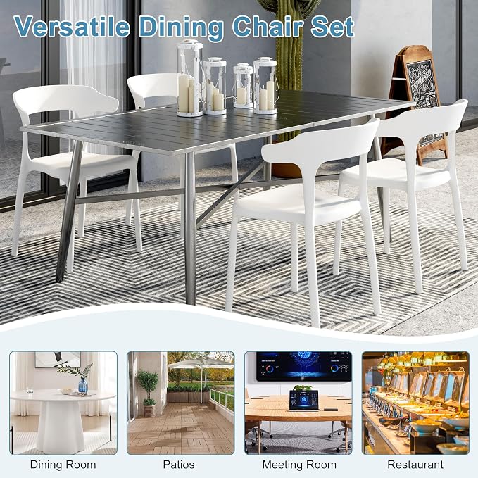 VECELO 4 Pack Plastic Stacking Chairs, Stackable Dining Chairs - Image 7