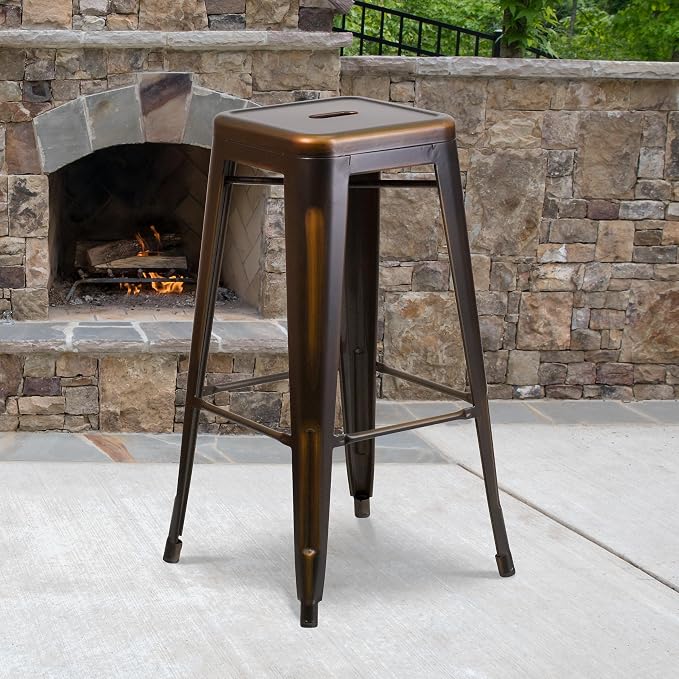 Flash Furniture Kai Commercial Grade 30" High Backless Distressed Copper Metal - Image 2