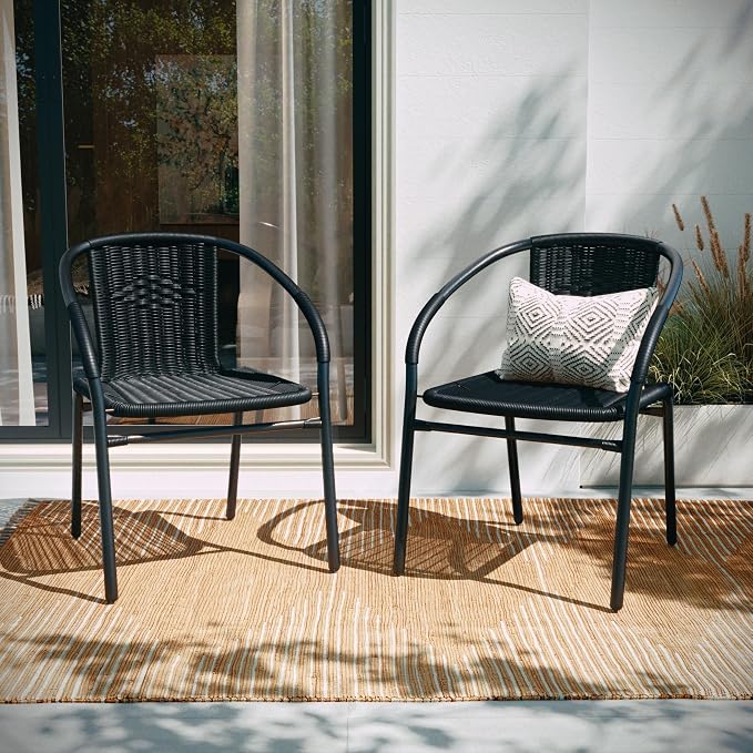EMMA + OLIVER Set of 2 Modern Rattan Indoor/Outdoor Stack Chairs, Stacking - Image 8