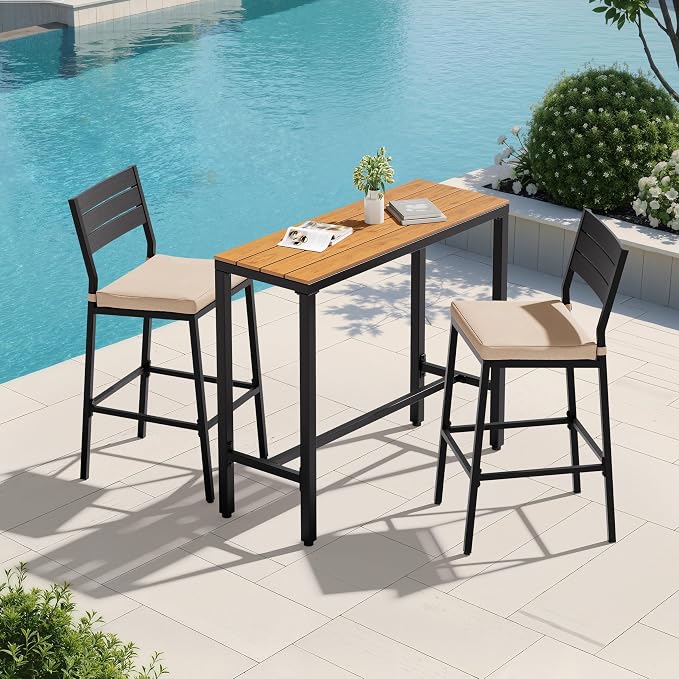 Crestlive Products Outdoor Bar Table and Chairs Set, 3 Piece Outside Patio Bar by CrestliveProducts