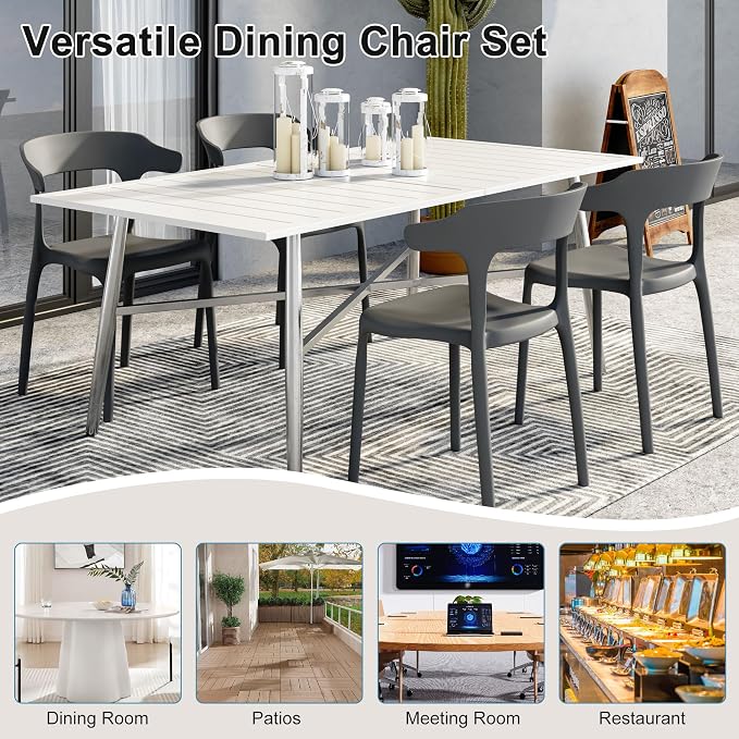 VECELO 4 Pack Plastic Stacking Chairs, Stackable Dining Chairs - Image 7