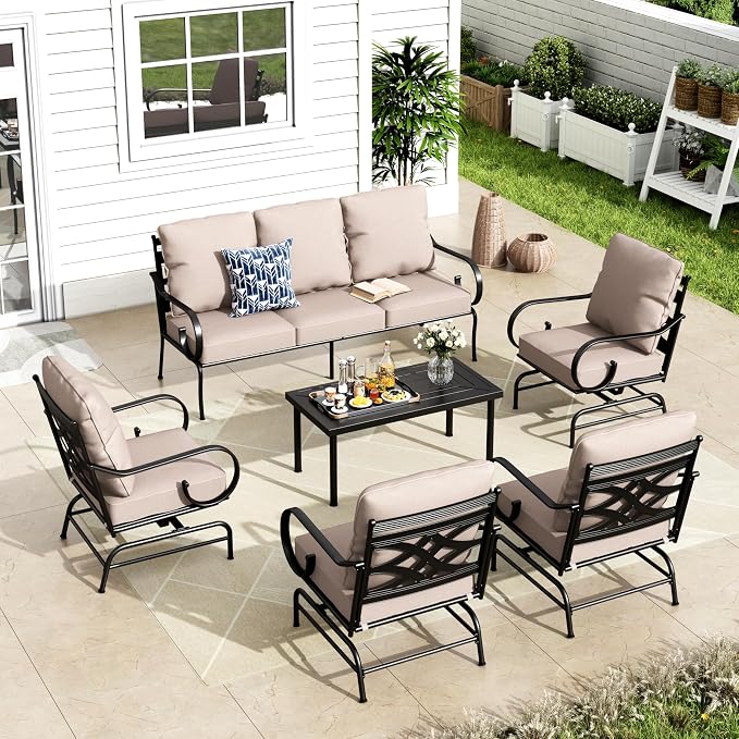 MFSTUDIO 7 Seats Large Metal Patio Conversation Sets, 6 Pieces Outdoor Patio by MFSTUDIO