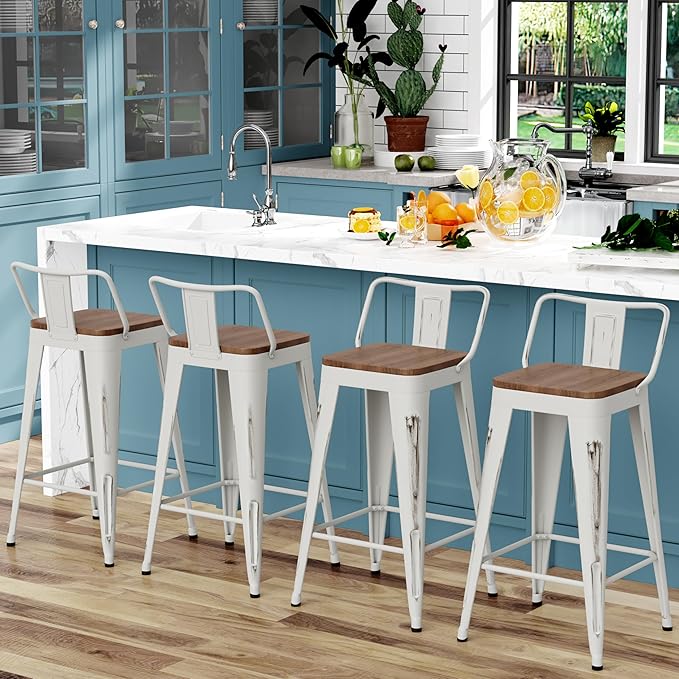 WENTMENT Bar Stools Set of 4 Counter Height Bar Stools Metal Barstools - Image 5