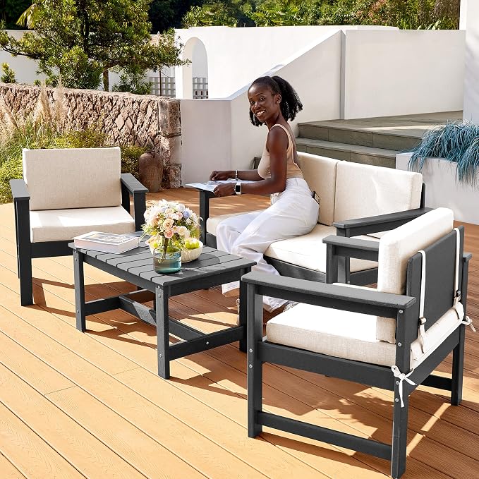 SERWALL 3 Pieces HDPE Outdoor Sofa Bistro Set - Image 6