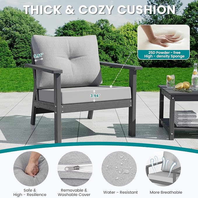 7-Piece HDPE Patio Furniture Set, Outdoor Sectional Sofa Set, All Weather - Image 4