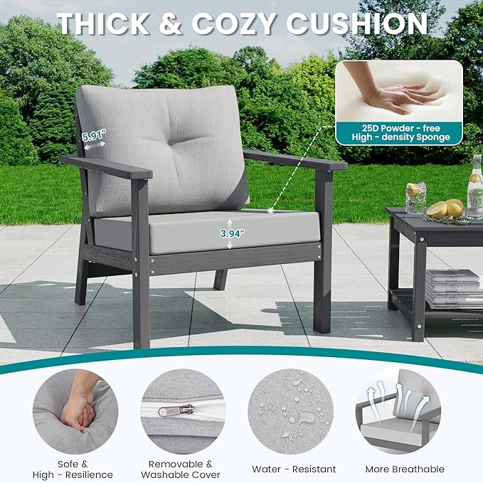 6-Piece HDPE Patio Furniture Set, Outdoor Sectional Sofa Set, All Weather - Image 5