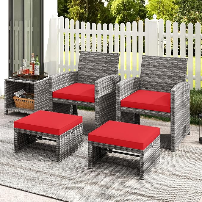 Tangkula 2 Pieces Patio PE Rattan Ottomans, and Yard - Image 8