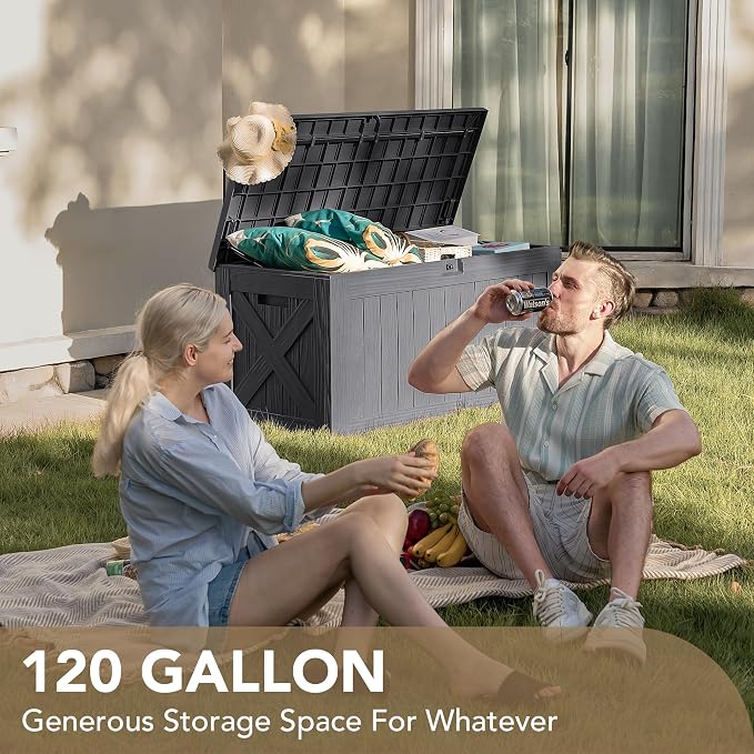 Devoko 120 Gallon Deck Box Resin Outdoor Storage Box Waterproof - Image 3