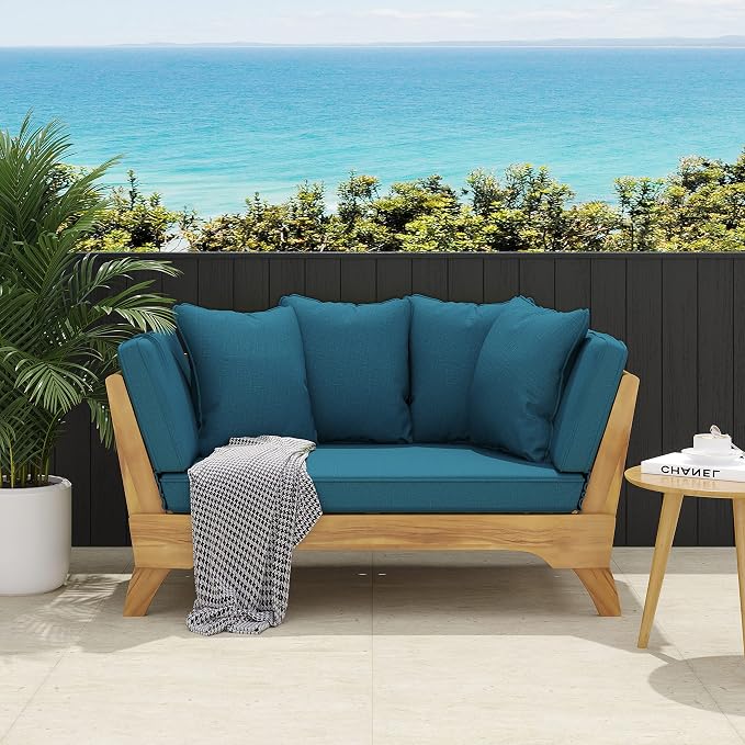 Merax Outdoor Patio Convertible Sofa Couch, Luxury Green Sectional Daybed - Image 5