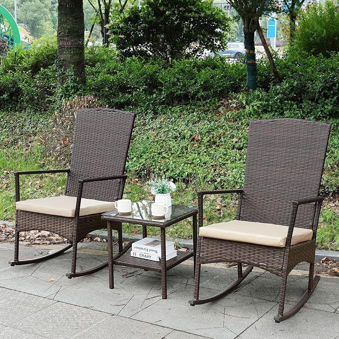 Outdoor Rocking Chair 3 Pieces High-Backed Rocking Chair Patio Rocking Chairs by Unknown