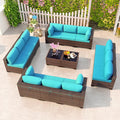 Kullavik 14 Pieces Outdoor Patio Furniture Set, Sectional Rattan Sofa Set Brown by KULLAVIK