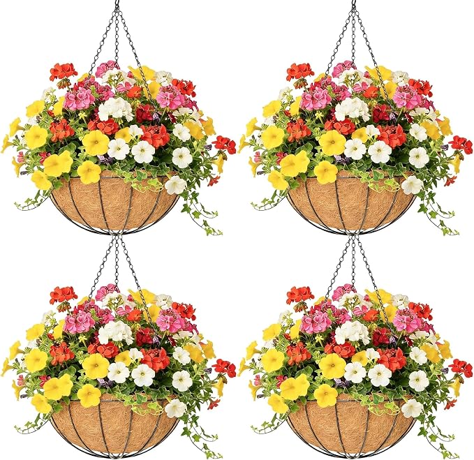 4 Pack 8 Inch Hanging Baskets for Plants Outdoor Metal Hanging Planter Hanging by Qusuxi