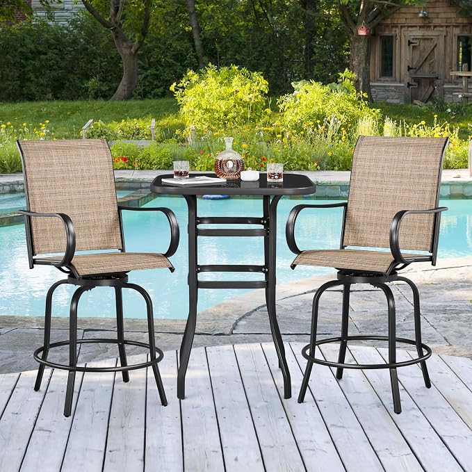 Yaheetech Patio Swivel Bar Stools Outdoor Chairs Set of 2 Outdoor High Bistro - Image 4