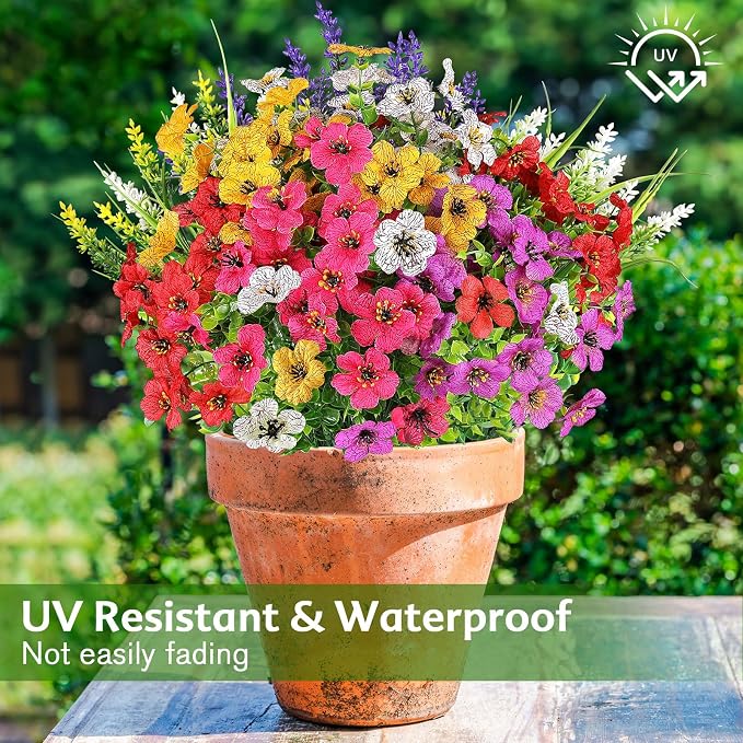 12 Bundles Artificial Flowers for Outdoor, No Fade Fake Plastic Flower Lavender - Image 5