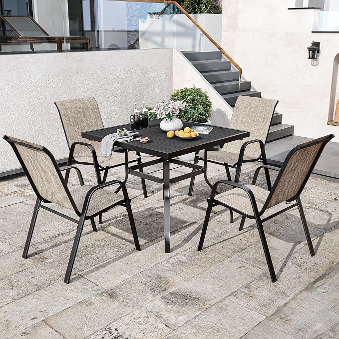 Patio Chairs Set of 6, Stackable Outdoor Dining Chairs - Image 4