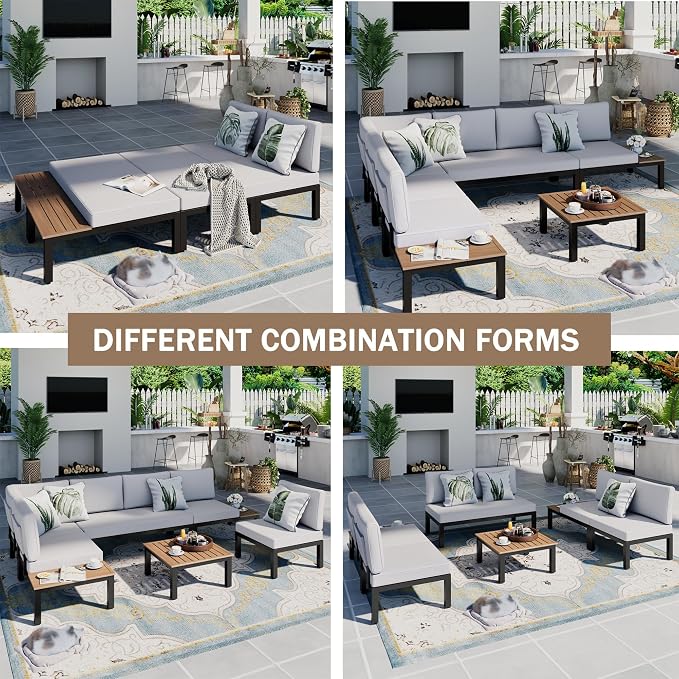Sophia & William 6 Pieces Patio Furniture Set, Outdoor Metal Sectional Sofa - Image 6