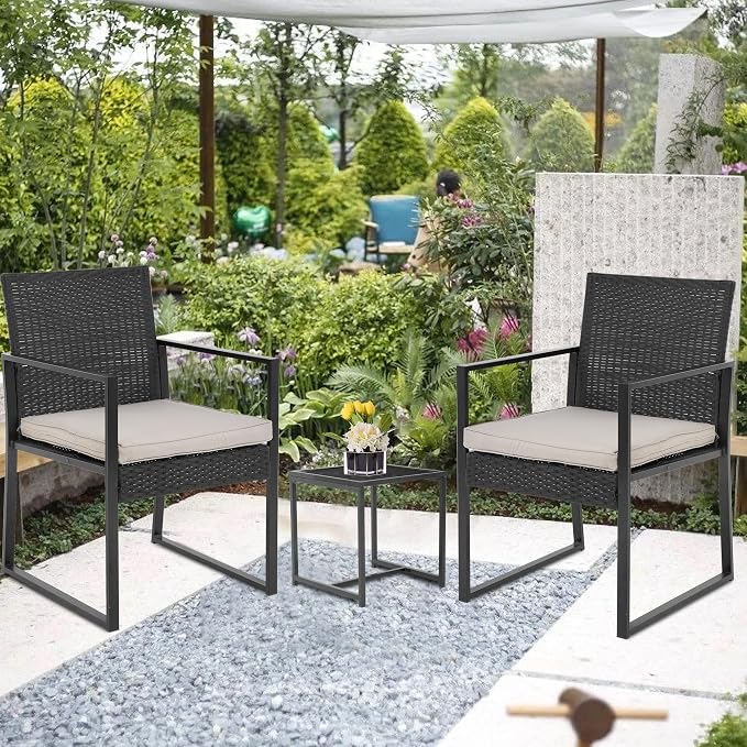 FDW | 3-Piece Patio Furniture Set | Khaki |Outdoor Wicker Furniture - Image 5