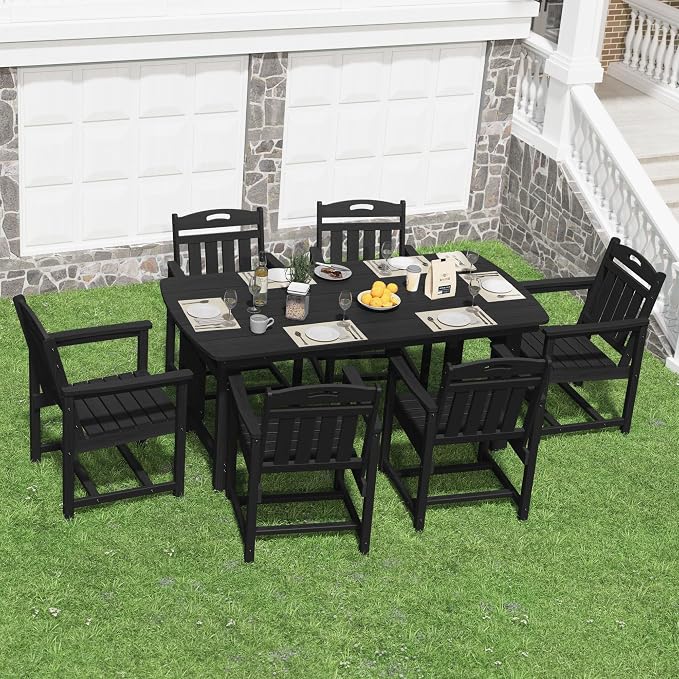 HDPE Outdoor Dining Set, Patio Table and Chairs Set, All-Weather 7-Piece - Image 8