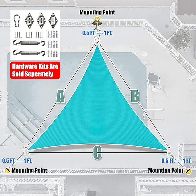 Amgo Custom Size 27' x 27' x 27' Turquoise Triangle Sun Shade Sail Order to - Image 7