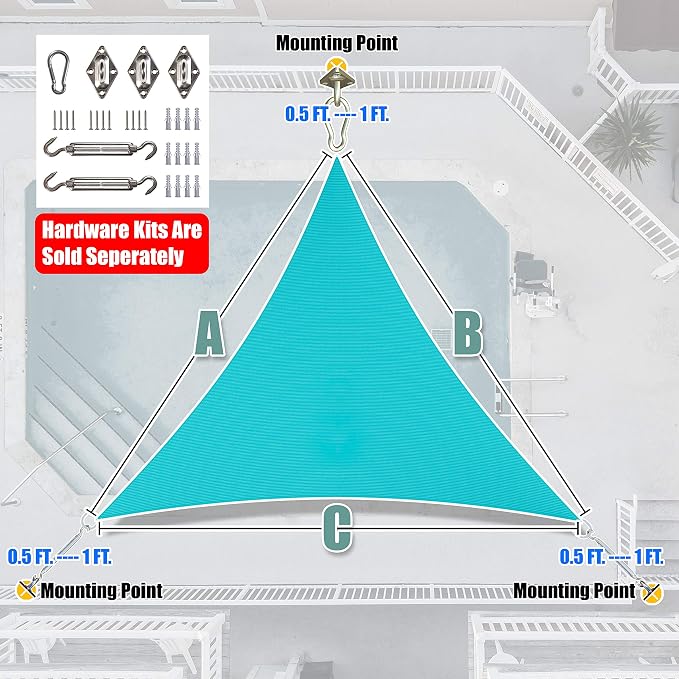 Amgo Custom Size 6' x 6' x 6' Turquoise Triangle Sun Shade Sail Order to Make - Image 7