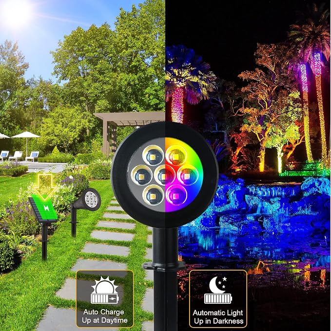 T-SUNUS RGB Solar Landscape Spotlights Christmas, Color Changing Spot Lights - Image 6