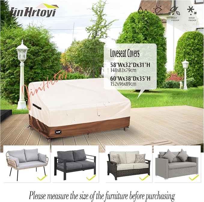 JinHrtoyi 2-Seater Patio Loveseat Cover, 58Wx32Dx31H inches Outdoor Furniture - Image 3
