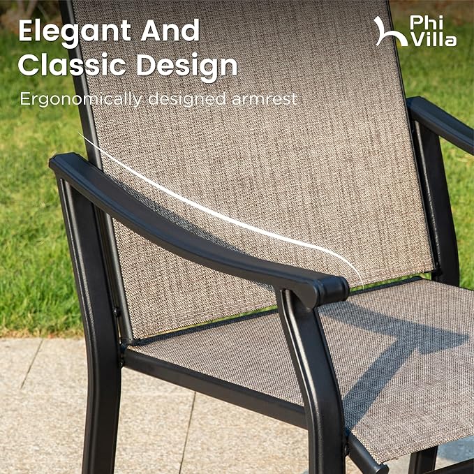 PHI VILLA 5 pcs Patio Round Dining Table and Chairs, Textilene Dining Chairs - Image 3