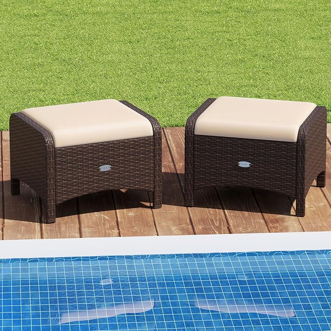 Tangkula 2 Pieces Outdoor Patio PE Wicker Ottomans - Image 2