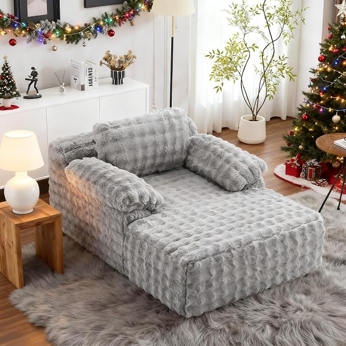 VINGLI Boneless Chaise Lounge Chair, Light Grey Oversized Reading Chair by VINGLI