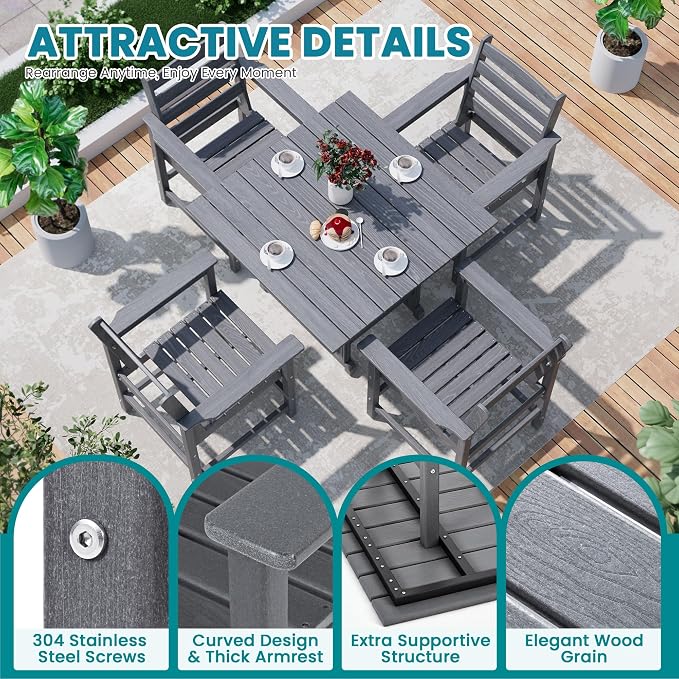 Outdoor HDPE Dining Table Set, 5-Piece All-Weather HDPE Outdoor Table and Chairs - Image 5