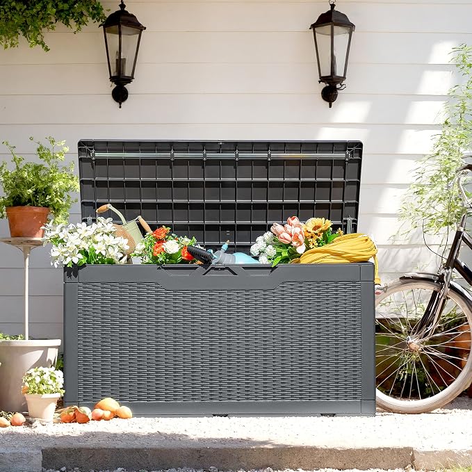 Flamaker Outdoor Storage Box 100 Gallon Waterproof Resin Deck Box Delivery Box - Image 2
