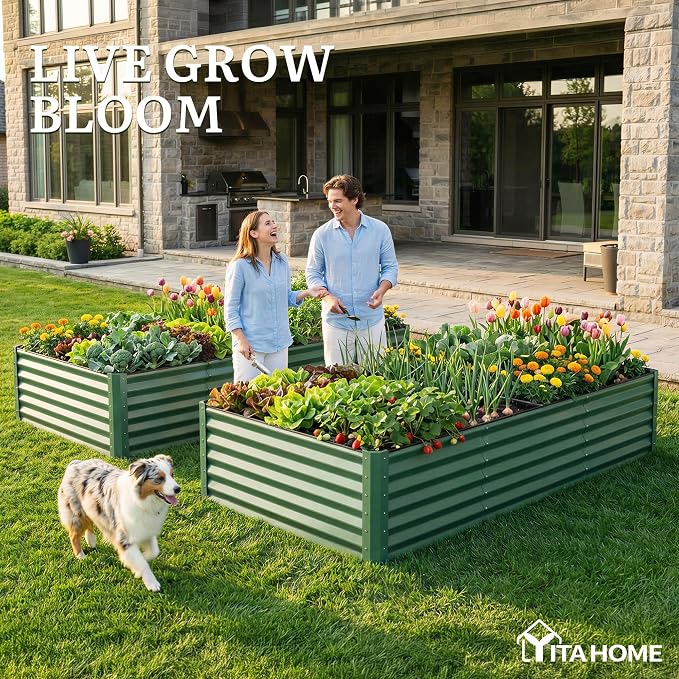 YITAHOME 8x4x1.5ft Large Raised Garden Bed Kit, Galvanized Metal Planter Box - Image 3