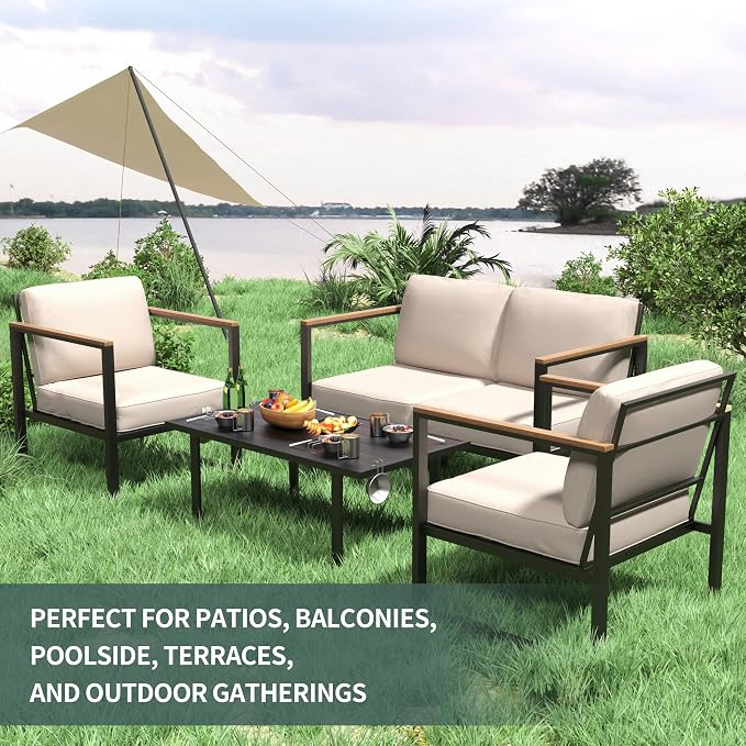 Outdoor Patio Furniture Sets of 4, Metal Patio Conversation Sets - Image 2
