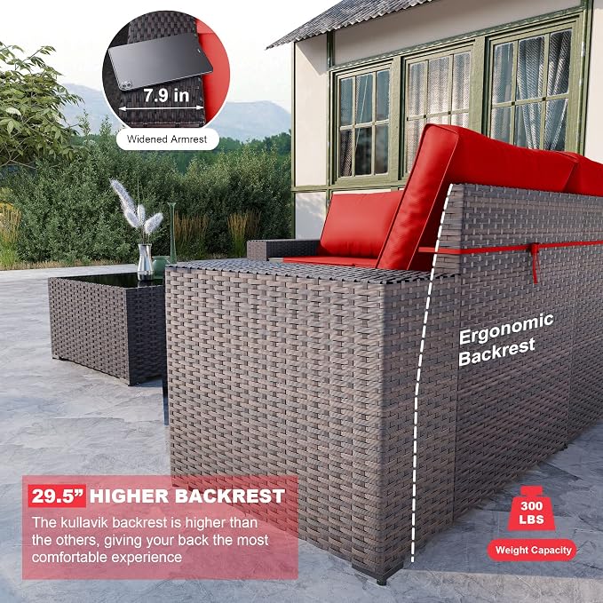 Kullavik Outdoor Patio Furniture Set 6 Pieces Sectional Rattan Sofa Set Brown - Image 3