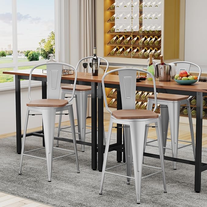 Alunaune 24" Swivel Metal Barstools Set of 4 High Back Counter Height Bar - Image 5