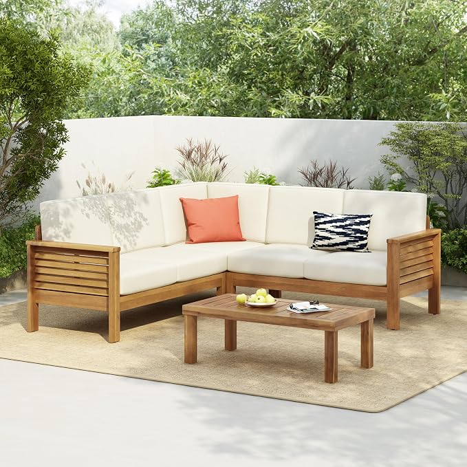 Christopher Knight Home Havets 81.25" Sectional L Shaped Sofa, 4 Pieces Acacia - Image 2