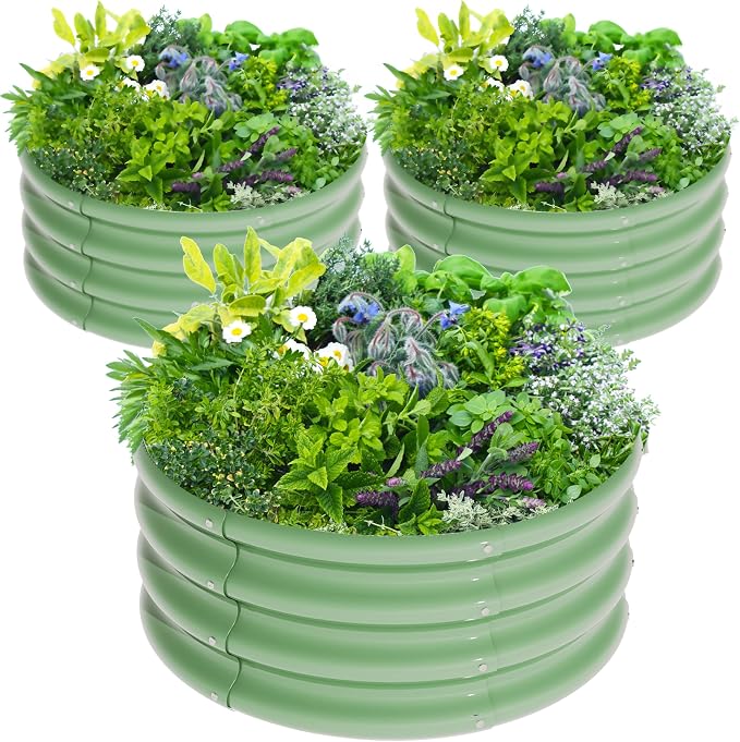 3Pcs 2X2X1ft Round Raised Garden Bed Kit, Galvanized Raised Garden Beds Outdoor by Unknown