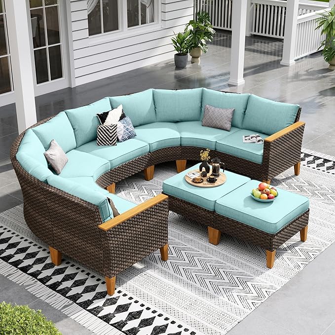 Sophia & William Outdoor Wicker Sectional Sofa Set, 9 Piece Half Moon Curved by SophiaWilliam