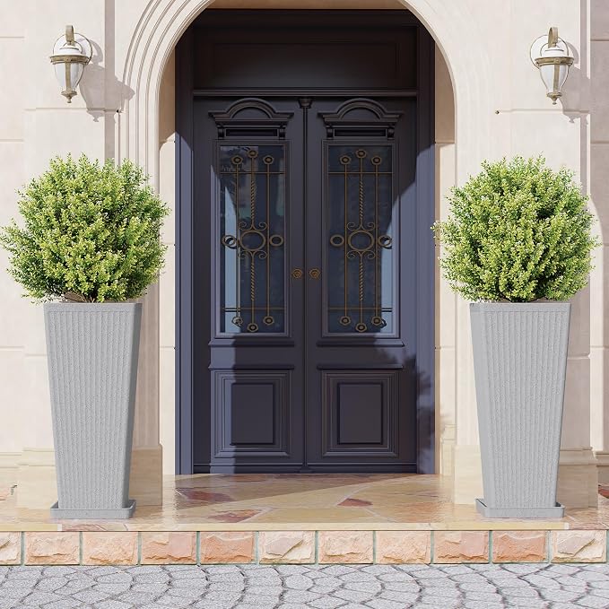 Tall Planters for Outdoor Plants Set of 2, 23.6" Large Taper Flower Plant Pots - Image 7