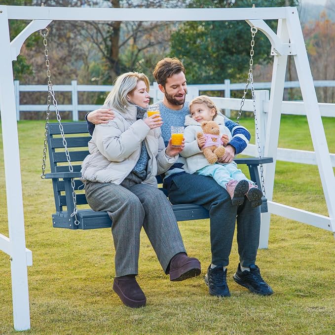 KINGYES Outdoor Hanging Patio Swing Set of 2, 2 Seat Swing Chair - Image 7