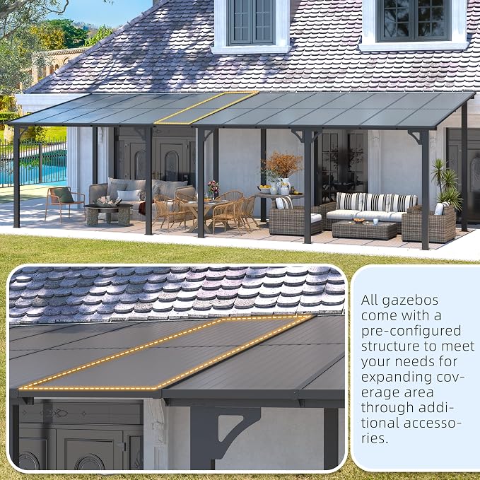 AECOJOY 8' x 8' Gazebo for Patio, Small Wall-Mounted Lean to Gazebo Pergola - Image 5