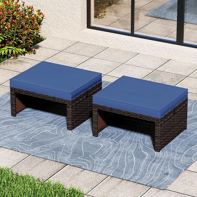 Tangkula 2 Pieces Patio PE Rattan Ottomans, Poolside and Yard - Image 2